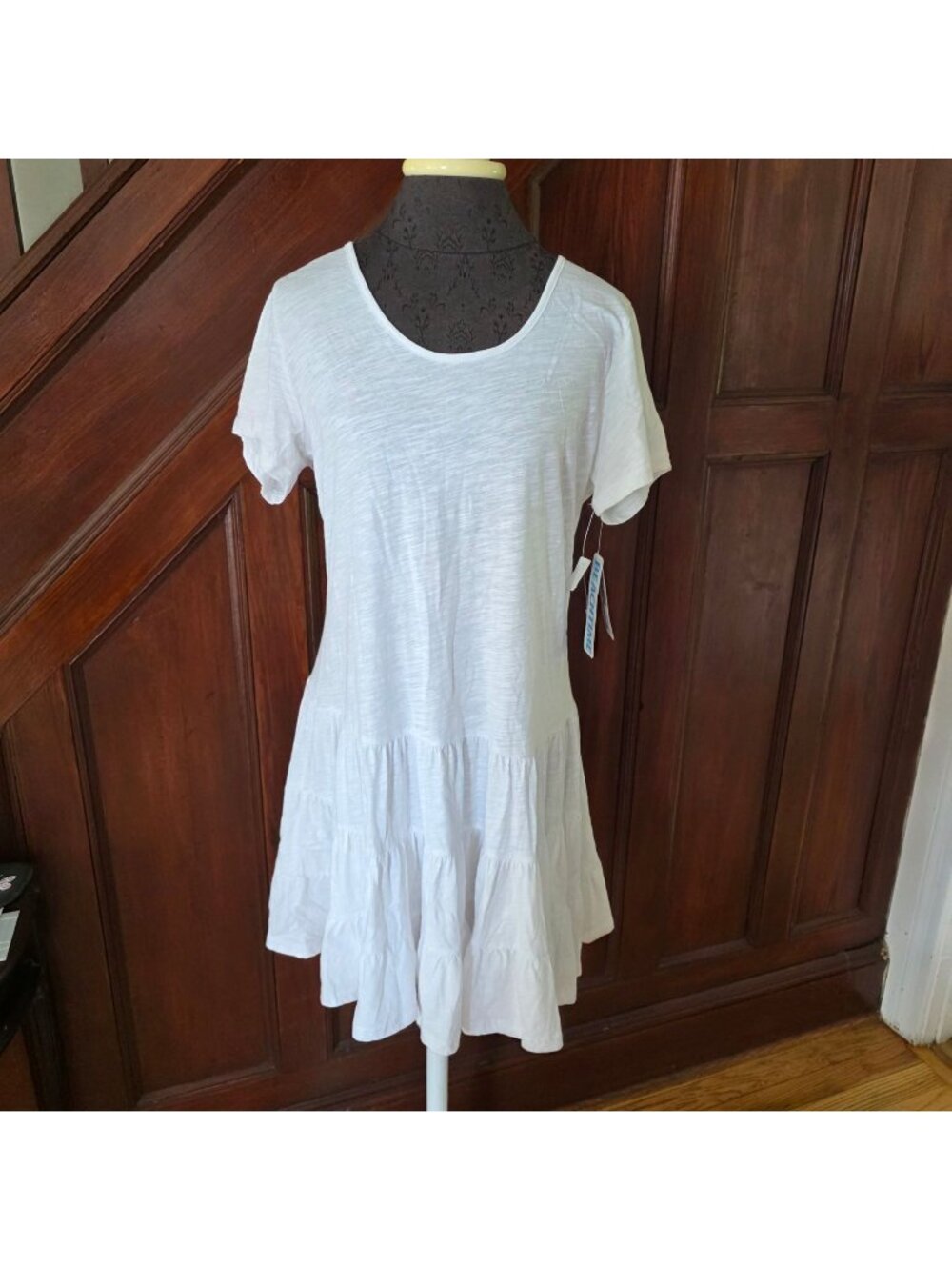 Beachtime White Tiered Short-Sleeve Cooling Dress - Size M - Lightweight NWT